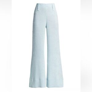 STAUD Bernard Textured Light Blue High Rise Wide Flare Leg Pants 6, S/M Waist 28